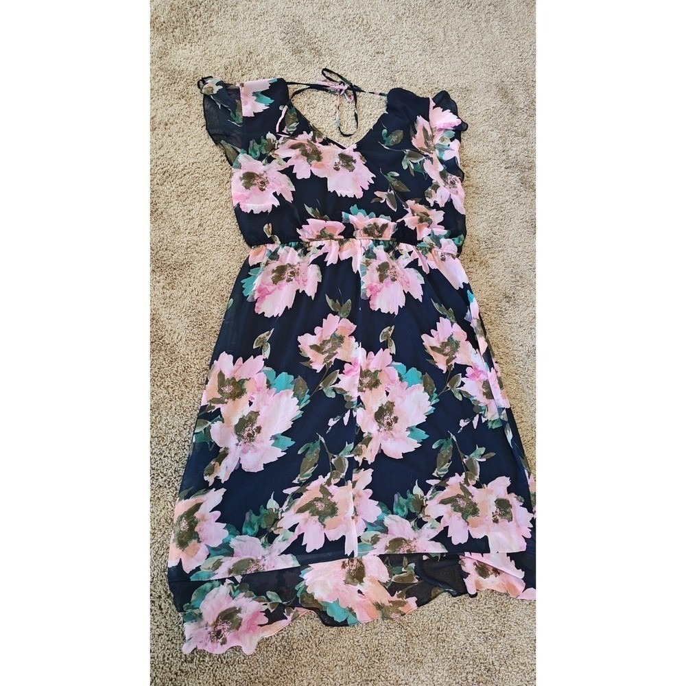 Emma & Michele Floral Chiffon High Low Dress 3X Navy Pink Used‎ Cottagecore - Picture 14 of 16